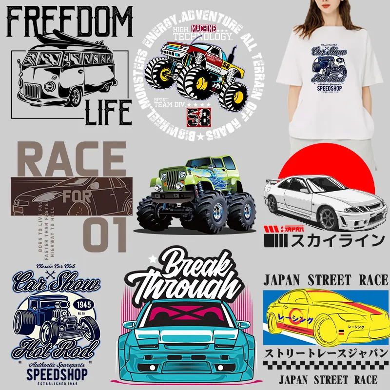 Race Car DIY Appliques Garment Accessories Heat Transfer printing Letter Stickers Thermal Transfers Decals Patch