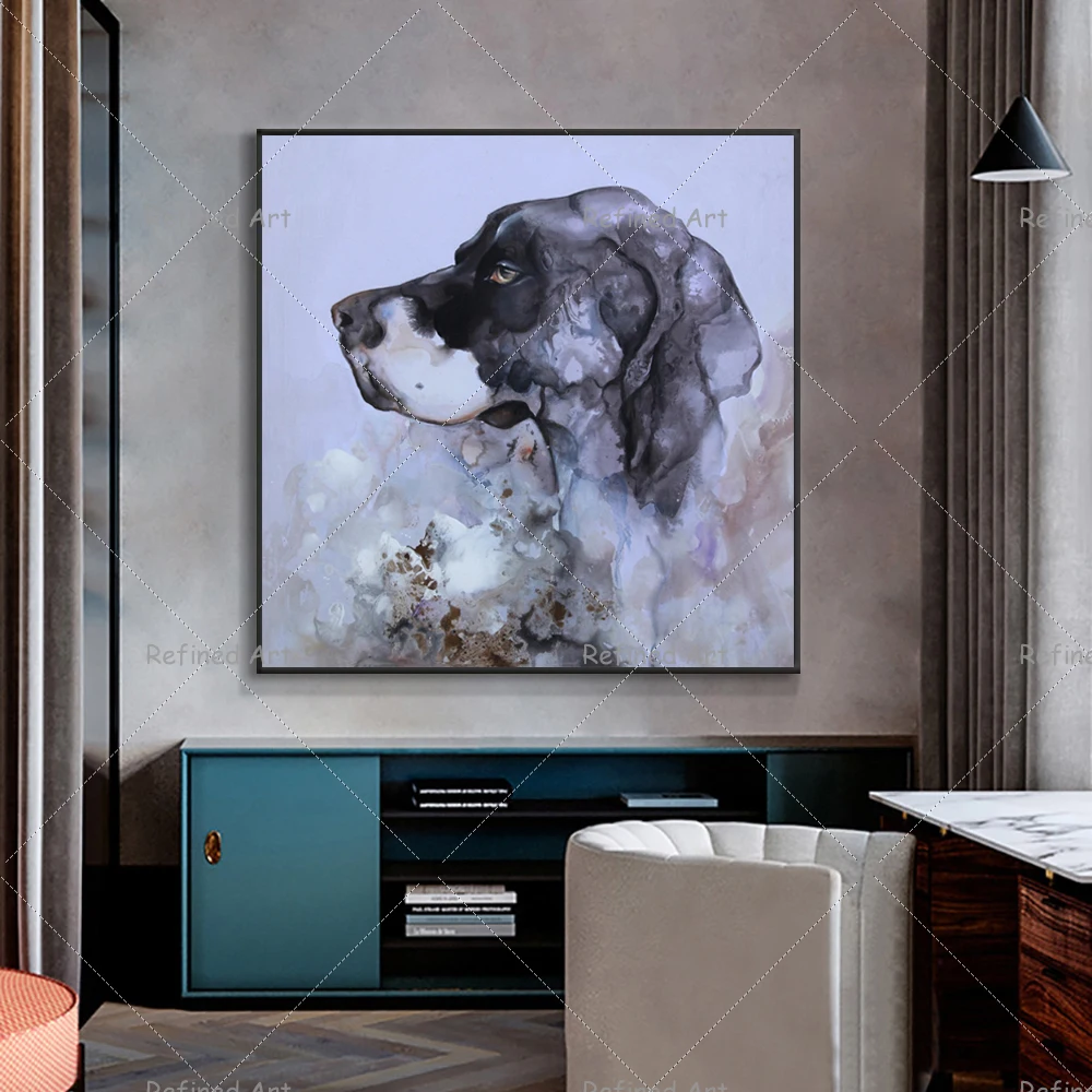 

Hand Painted Canvas Oil Paintings Modern Cartoon Style Grey Animal Manga Dog PictureWall Art Decor for Children' Room Best Gift