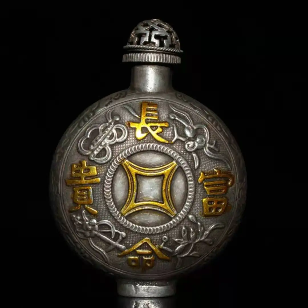 

antique Tibet silver snuff bottle, text,Hand carved crafts,Decoration,collection &Adornment,Free shipping