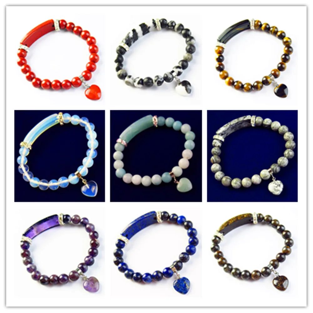 

New Design Bracelet Men Natural Stone Ball Beads Heart Bracelet For Women Girls Lucky Couple Bracelets Jewelry Lover Gift