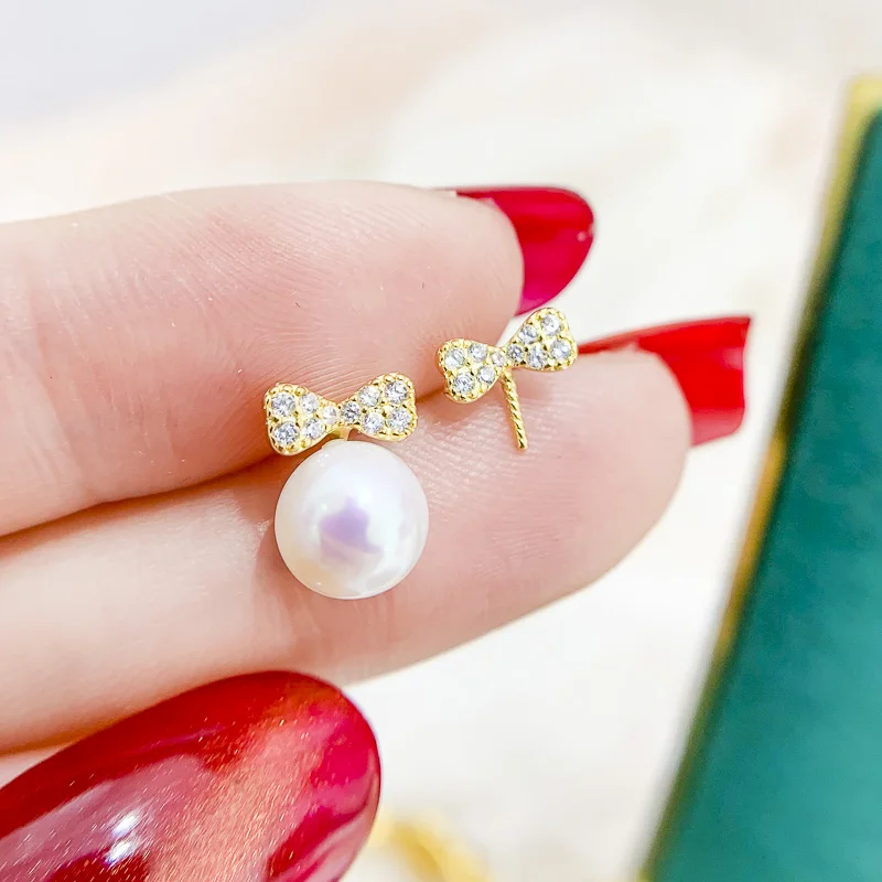 2021 New Bowknots Design Pearl Stud Earrings Settings Women DIY Components