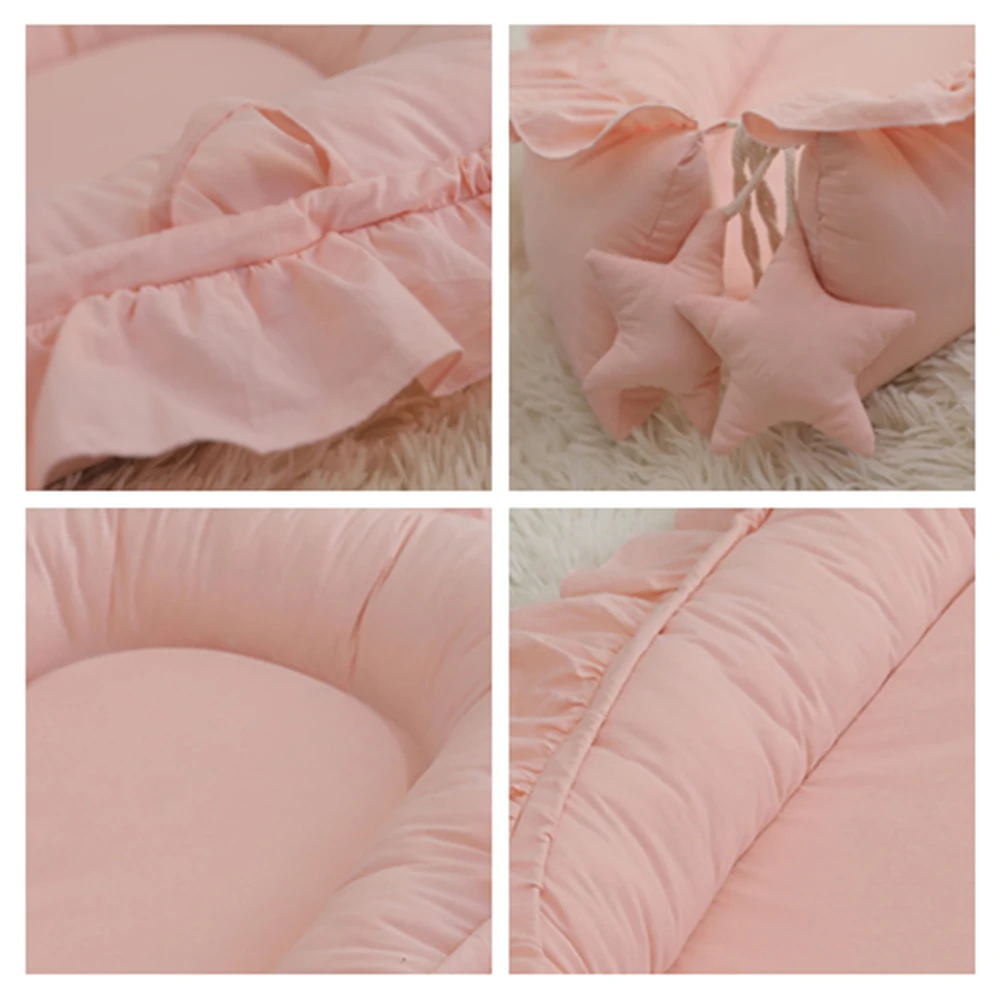 Baby Nest Ruffle Baby Bassinet For Newborns Travel Bed Stars Design Portable Lounger Cotton Toddler Crib Breathable Sleep Nest