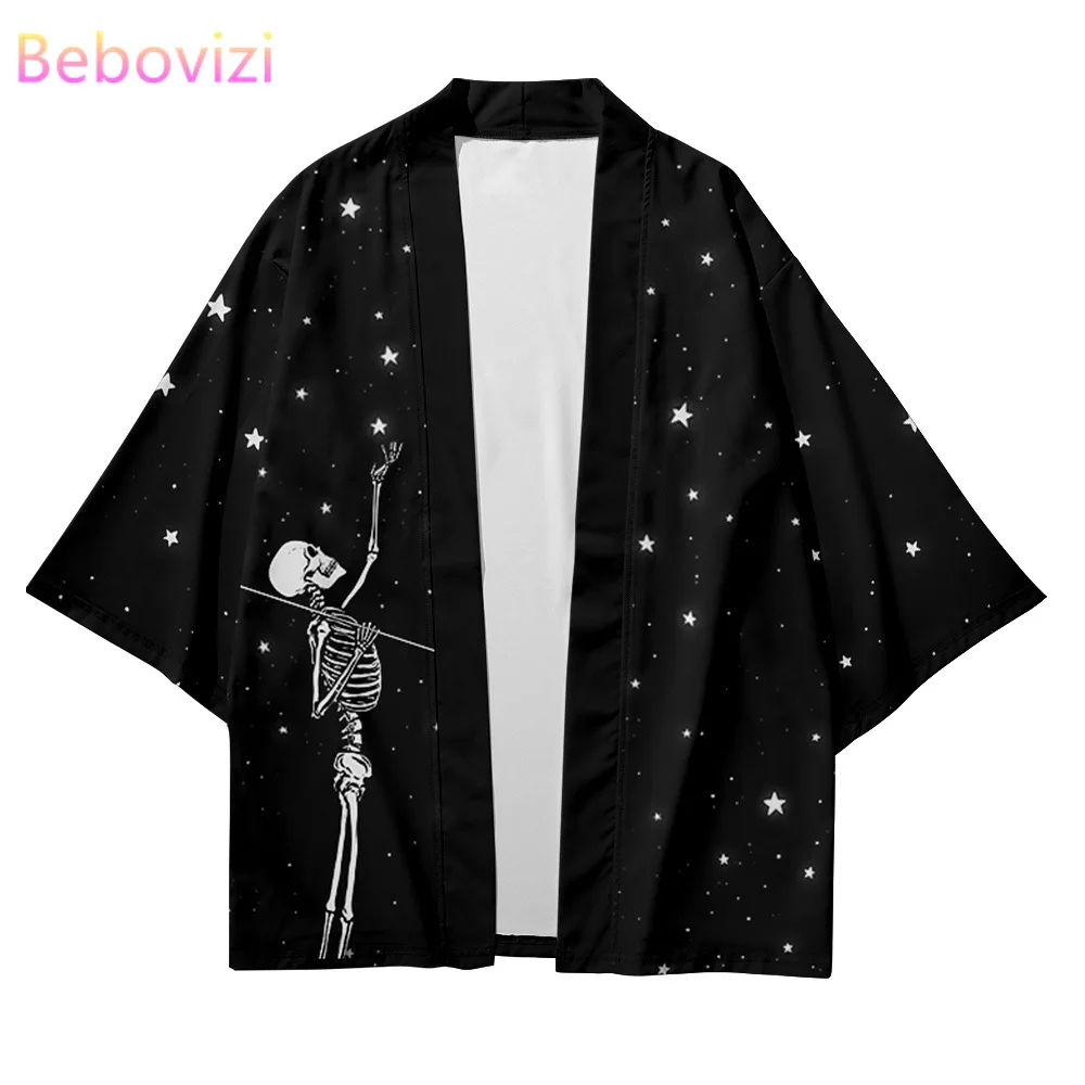 Plus Size XXS-6XL Black Skeleton Loose Japanese Streetwear Cardigan Women Men Harajuku Haori Kimono Cosplay Top Yukata Clothes