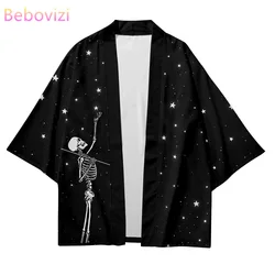 Plus Size XXS-6XL scheletro nero sciolto giapponese Streetwear Cardigan donna uomo Harajuku Haori Kimono Cosplay Top abiti Yukata