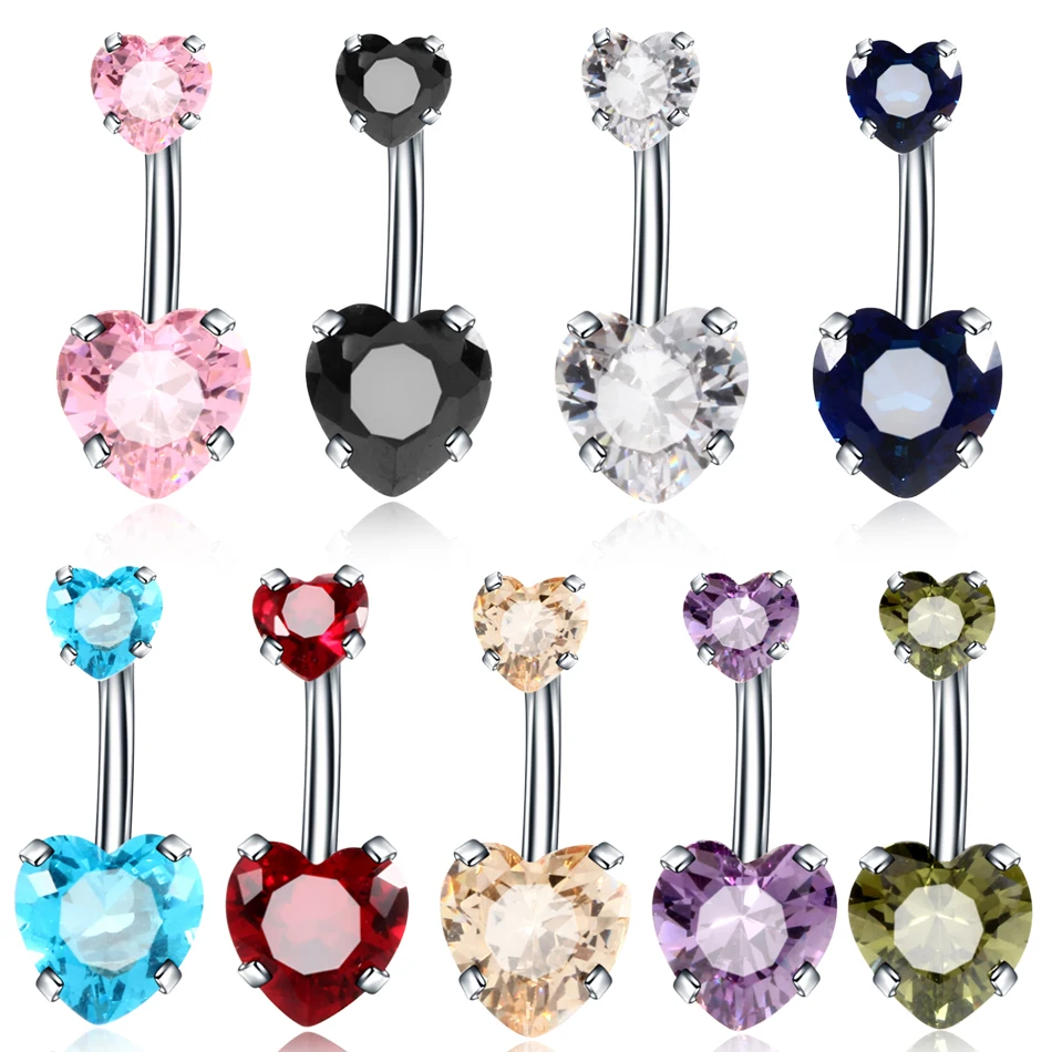 1Pc Steel Belly Button Rings Heart Crystal Zircon Earring Tragus Navel Helix Piercings Ombligo Barbells Stud Body Jewelry