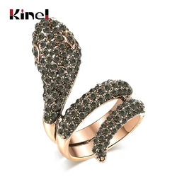 Kinel Fashion Snake Rings For Women Antique Gold Heavy Metals Punk Rock Grey Crystal Ring Vintage Animal Jewelry Wholesale