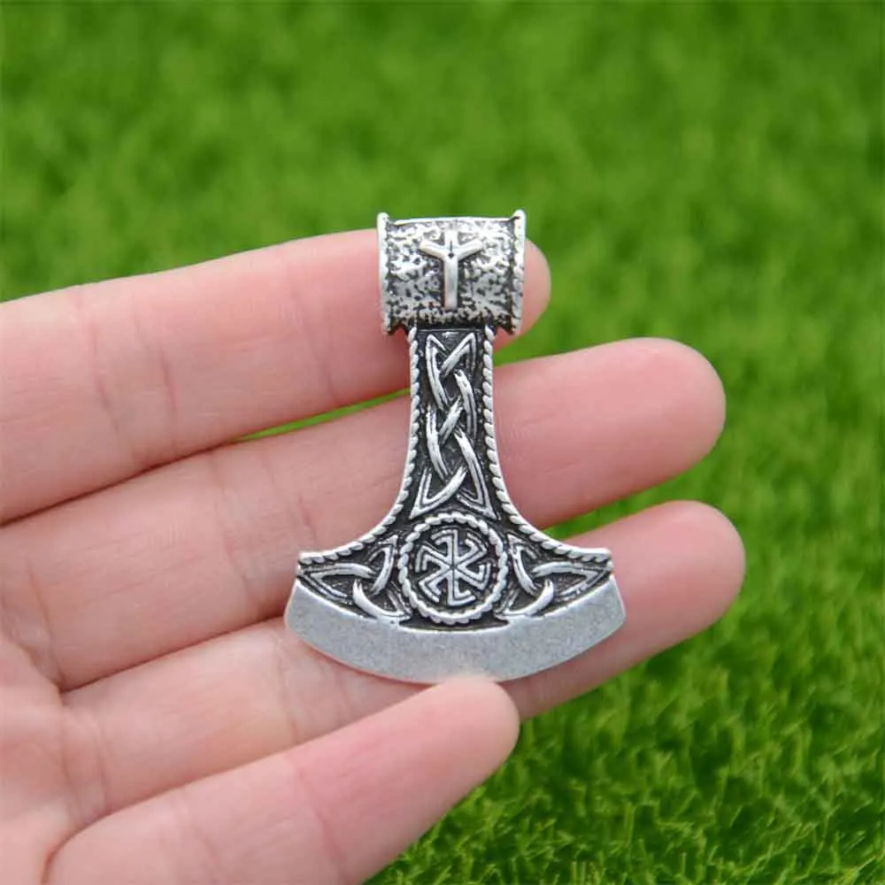 Slavic Perun Axe Kolovrat Pendant Runic Rune ALGIZ Talisman Pagan Scandinavian Viking Necklace Amulet