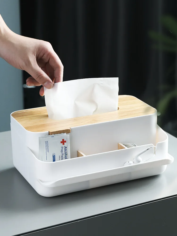 Removable Wood Cover Tissue Box Storage Organizer for Living Room Home Decoration Tools