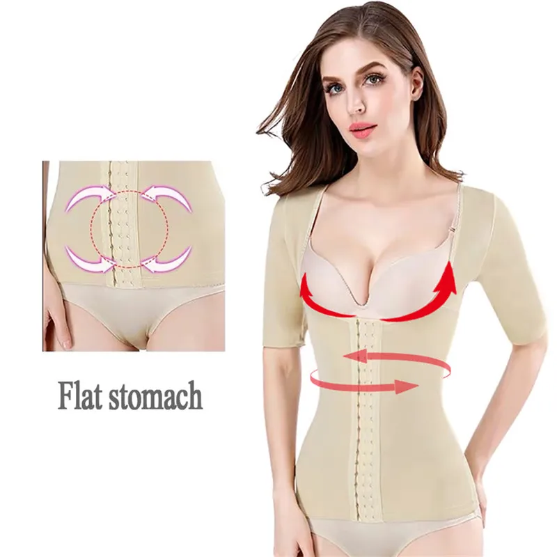 Neues nahtloses Kurzarm-Shapewear-Oberteil zur Taillen- und Bauchkontrolle, Korsett-Unterhemd für Damen, Shaper-Oberteil, Bluse – Detail 12
