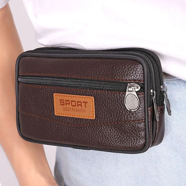 

Fannypack Men Belt Bag Male Zipper Leather Phone Pouch Bags Waist Bag Fanny Packs 5.5inch 6 inch Phone Bag Case Man Purse Case