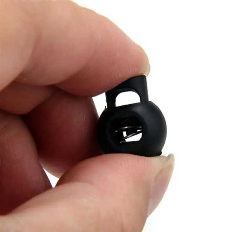 25 Pcs Plastic Toggles Round Spring Toggles Luggage Lanyard Stoppers Spring Loaded Cord Lock End Stoppers (Black)