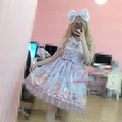 Princess tea party sweet lolita strap dress vintage lace bowknot cute printing victorian dress kawaii girl gothic lolita