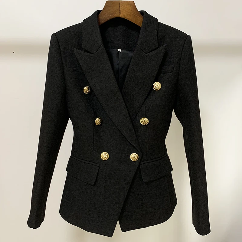 Imagem -02 - Cabolsa de Blazer Estilo Barroco para Mulheres Clássico Metal Botões de Leão Estilo Double Breasted Encaixe Slim Alta Qualidade