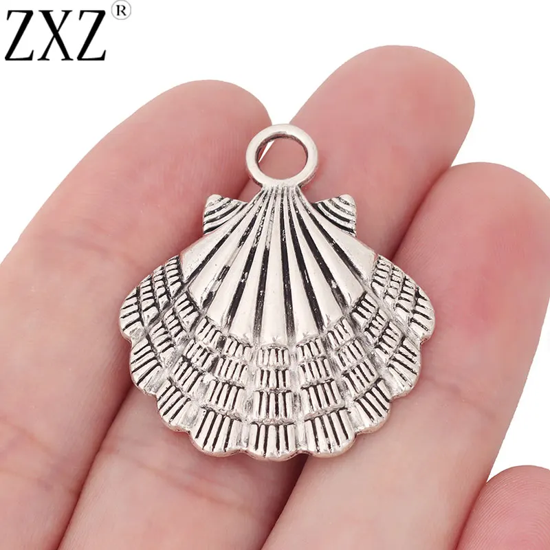 ZXZ 10pcs Tibetan Silver Scallop Seashell Charms Pendants for Necklace Jewelry Making Findings 36x30mm