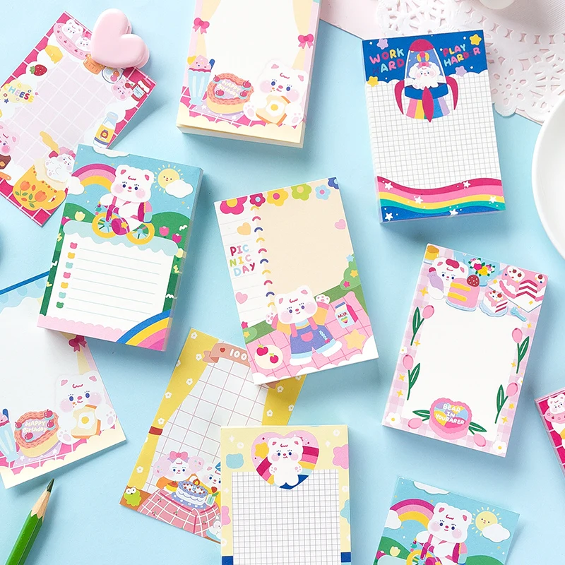 100 Sheets Cute Sweety Bear Memo Pad Kawaii Stationery N Times Sticky Notes Portable Notepad School Office Supply Papeleria