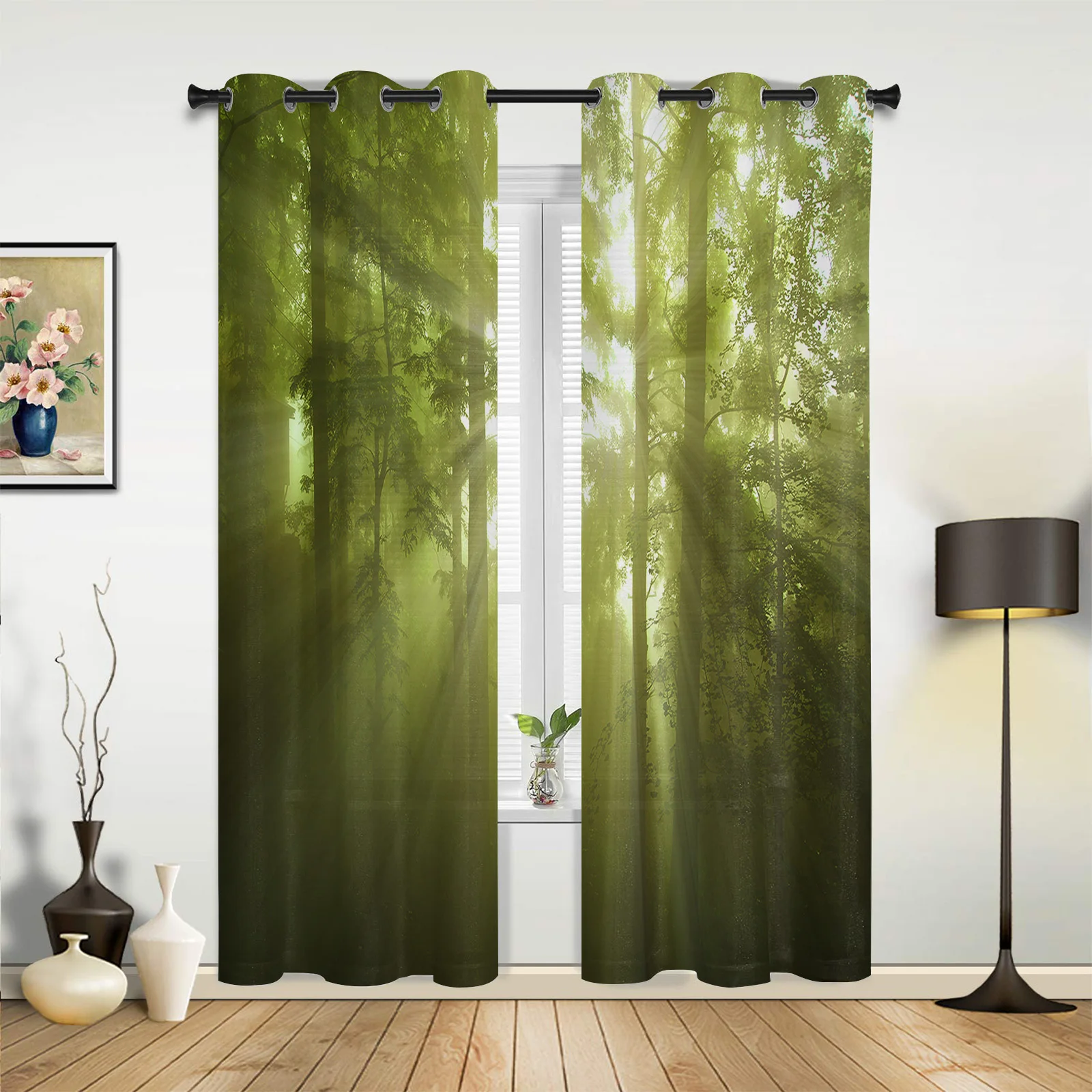 Woods Sun Fog Living Room Kitchen Bathroom Curtains For Children's Bedroom Window Decoration Hanging Cloth Curtains