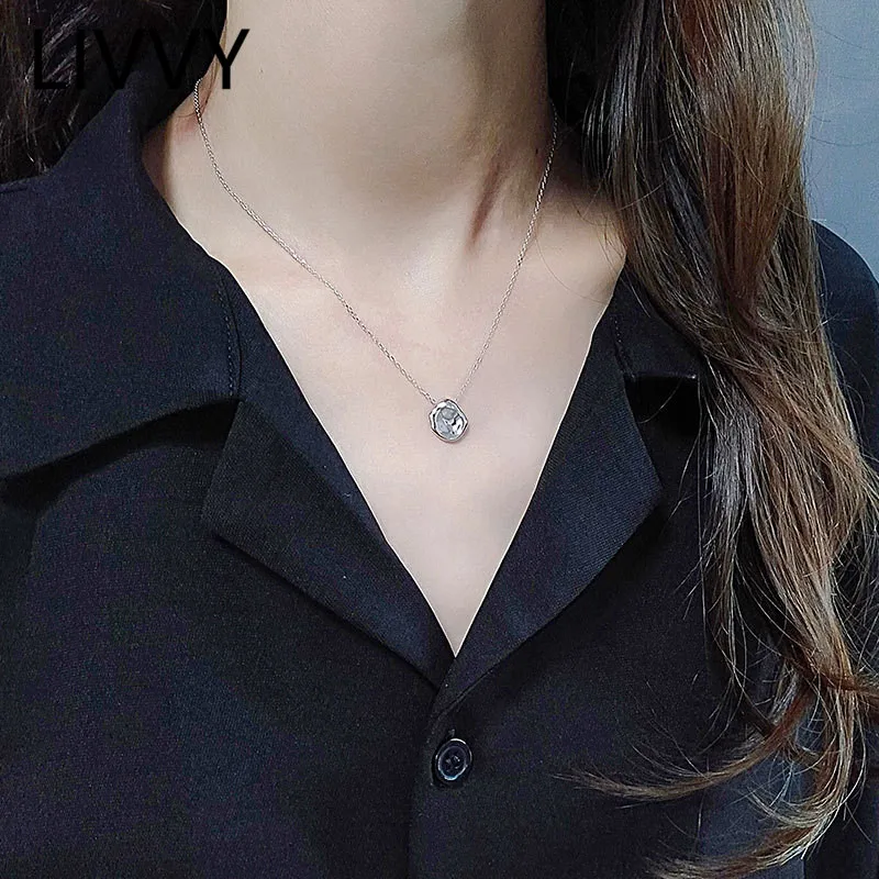 LIVVY  Silver Color Irregular Round Pendant Necklace For Women Creative Concave Necklace Handmade Jewelry Accessorie