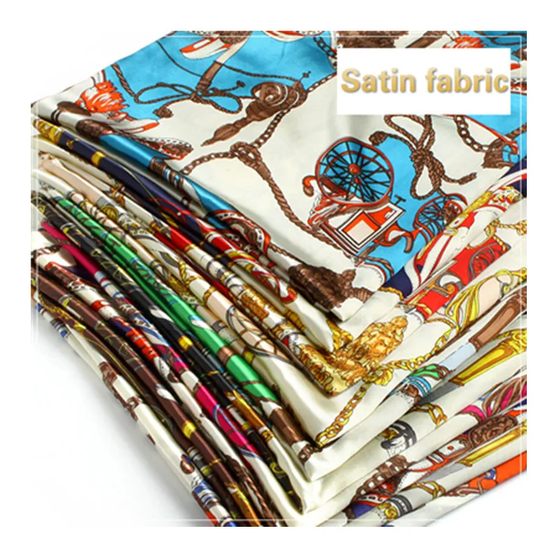 Satynowy materiał z nadrukiem klasyczny łańcuch drukowany na odzież Handmade opakowanie na prezenty tkaniny szalik szalik Diy naszywki na metr
