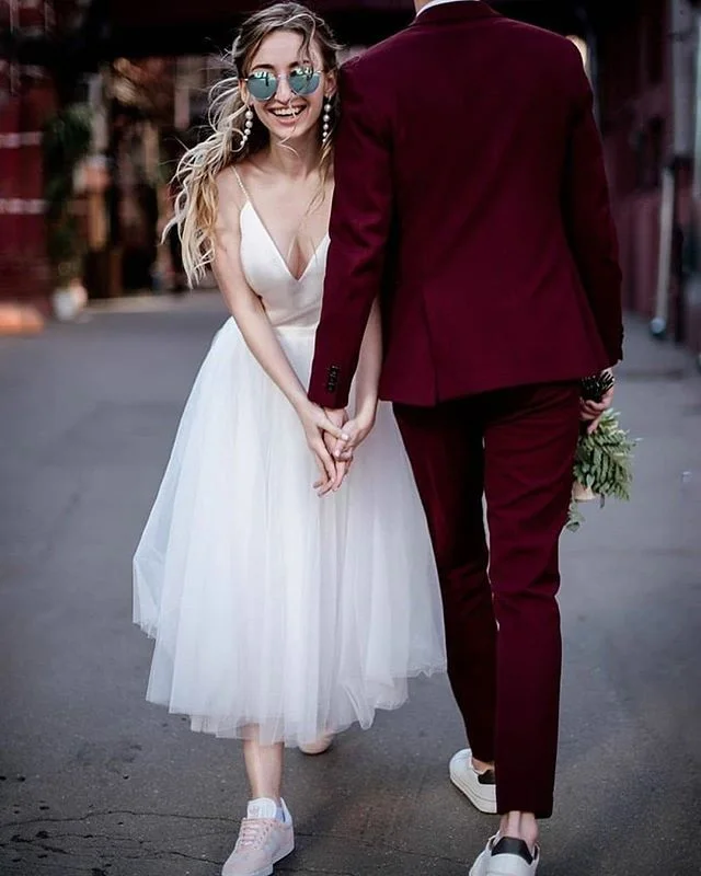 Verngo-vestido de novia corto y sencillo con tirantes finos, traje de boda Vintage para fiesta de verano, barato, 2021