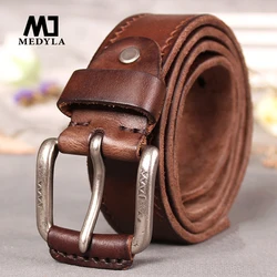 MEDYLA Retro Original Leather Belt for men soft and tough without mezzanine Men's belts for jeans men's accessories male gife