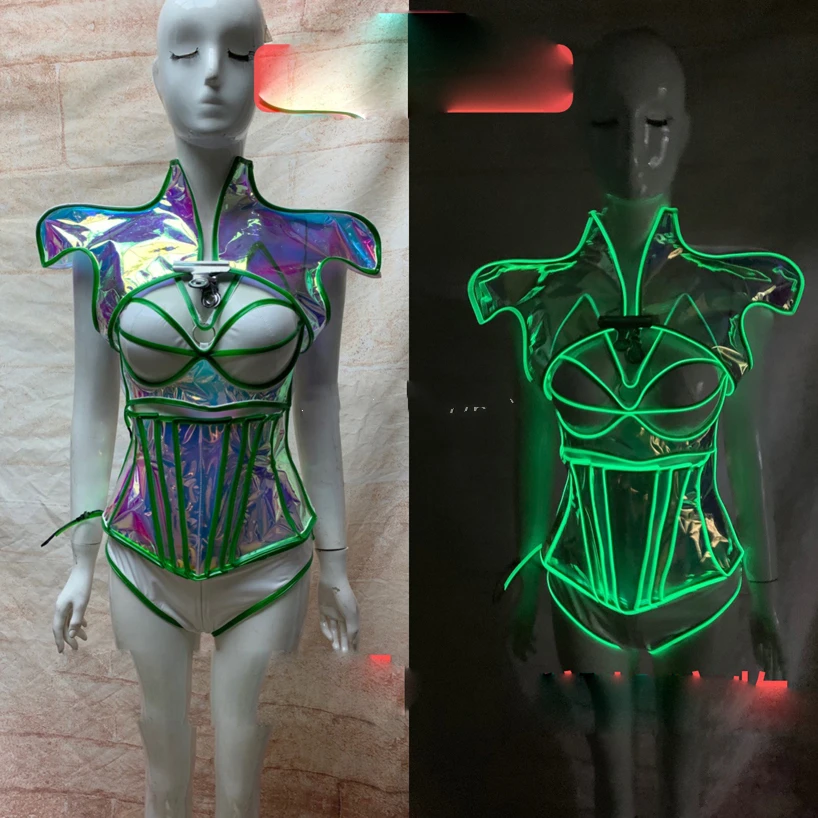 gogo future warrior armor bar fluorescent party glowing LED cold light men women technology costume