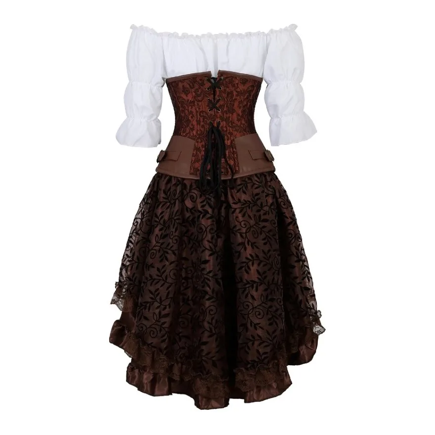 Déguisement Pirate Steampunk Femme 3 Pièces – Corset, Blouse et Jupe – photo 11