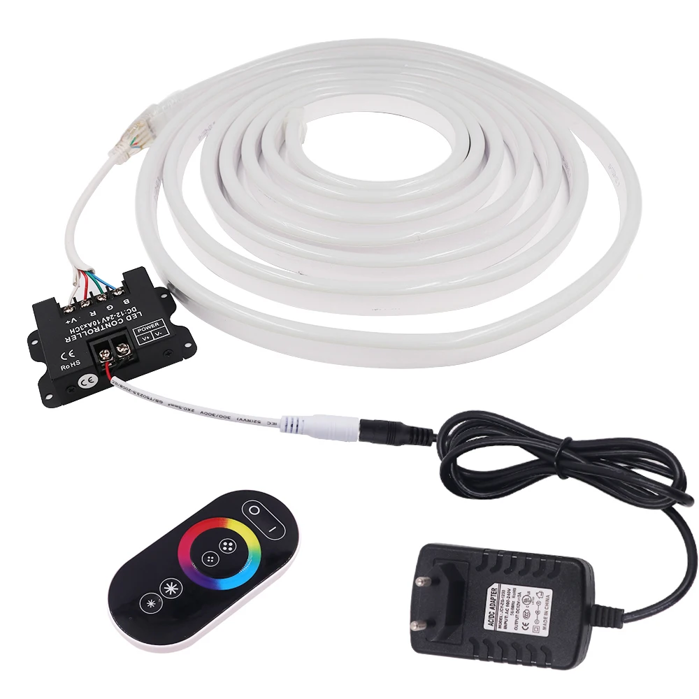 Touch Remote RGB 12V Neon Light Sign LED Strip 5050 2835 Waterproof IP68 Flexible Rope Lights EU US Power Plug Kit 1m 2m 5m 10m