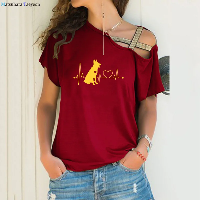 Lovely Dog Heartbeat TShirt Women Summer Short Sleeve Cute Graphic Tee Tshirt Top Female Casual Harajuku Big Size S-5xl  Tshirts