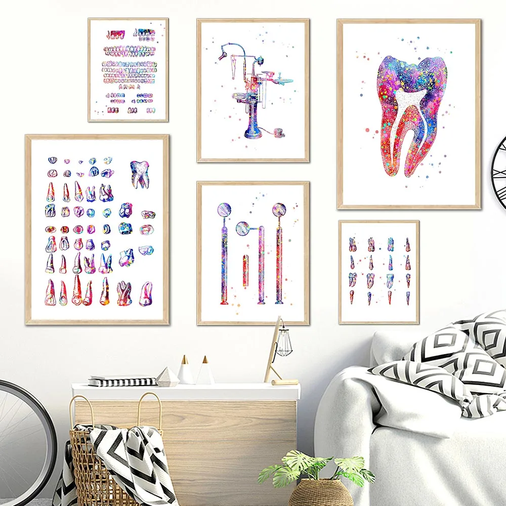 Dental Tools Wall Art Poster Tooth Implant Canvas Painting Dentist Anatomy Art Print Medical Wall Art Pictures Clinic Decoration