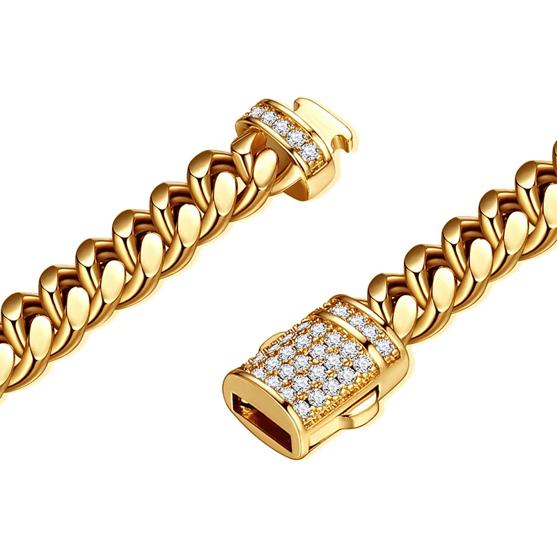 6-14mm Stainless Steel Round Cuban Miami Chains Necklaces CZ Zircon Box Lock Big Heavy Link Chain for Men Hip Hop Rapper jewelry