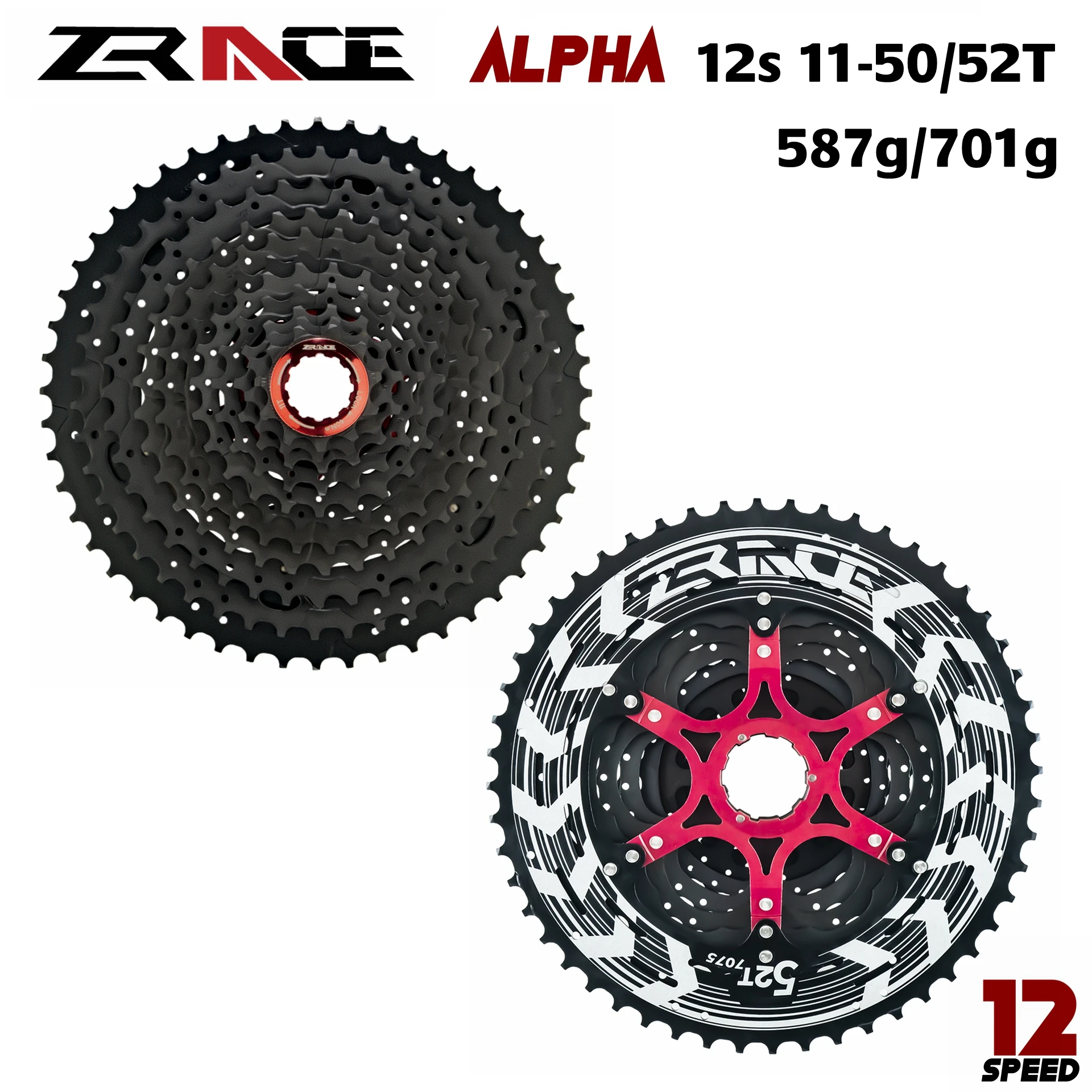 

ZRACE Alpha 12s Lightweight Cassette 12 Speed MTB bike freewheel 11-50T / 11-52T - Black,compatible M9100 / XX1 X01 GX NX Eagle