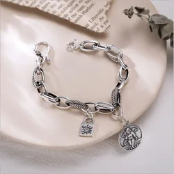 S925 Silver Bracelet for Men Korean Retro Angel Wing Domineering Chain Men's Bracelet Jewelry Wholesale