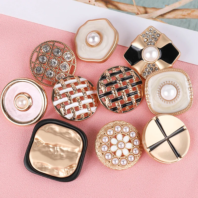 Pearl Metal Buttons for Clothing, Garment, Coat, Sewing Accessories, Clothing Crafts, Rhinestone, 25mm, 2730mm, 34mm, 5Pcs