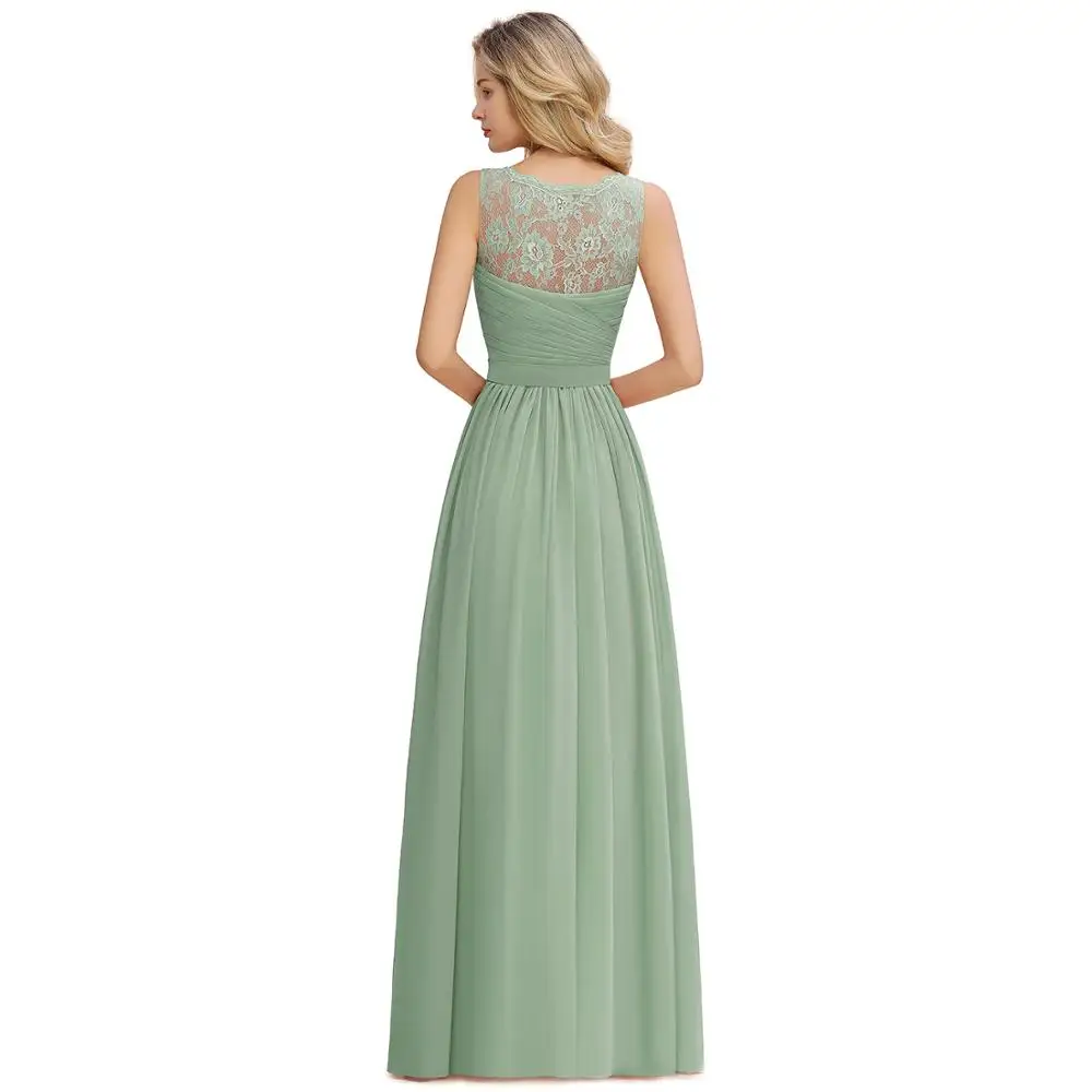 Vestido de dama de honra longo chiffon, vestido do convidado do casamento, sem mangas, verde menta, elegante vestido de festa, 2020