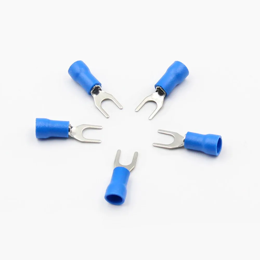 

SV2-4 Blue Furcate Cable Wire Connector 50PCS/Pack Furcate Pre-Insulating Fork Spade 16~14AWG Wire Crimp Terminals SV2.5-4 SV