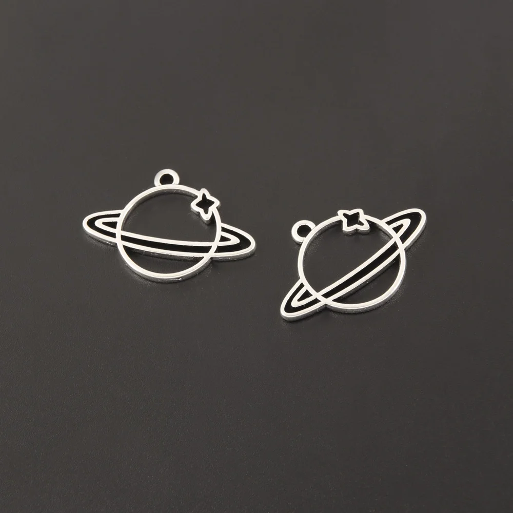 25pcs Silver Color Universe Saturn Planet Charms Space Pendant DIY Metal DIY Handmade Jewelry Findings Accessorie