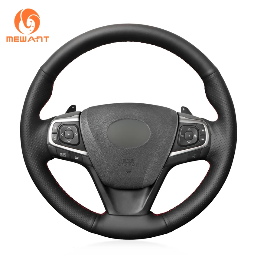 MEWANT Black Genuine Leather Car Steering Wheel Cover for Toyota Avensis Camry Verso Avalon Previa (Estima) Harrier Noah