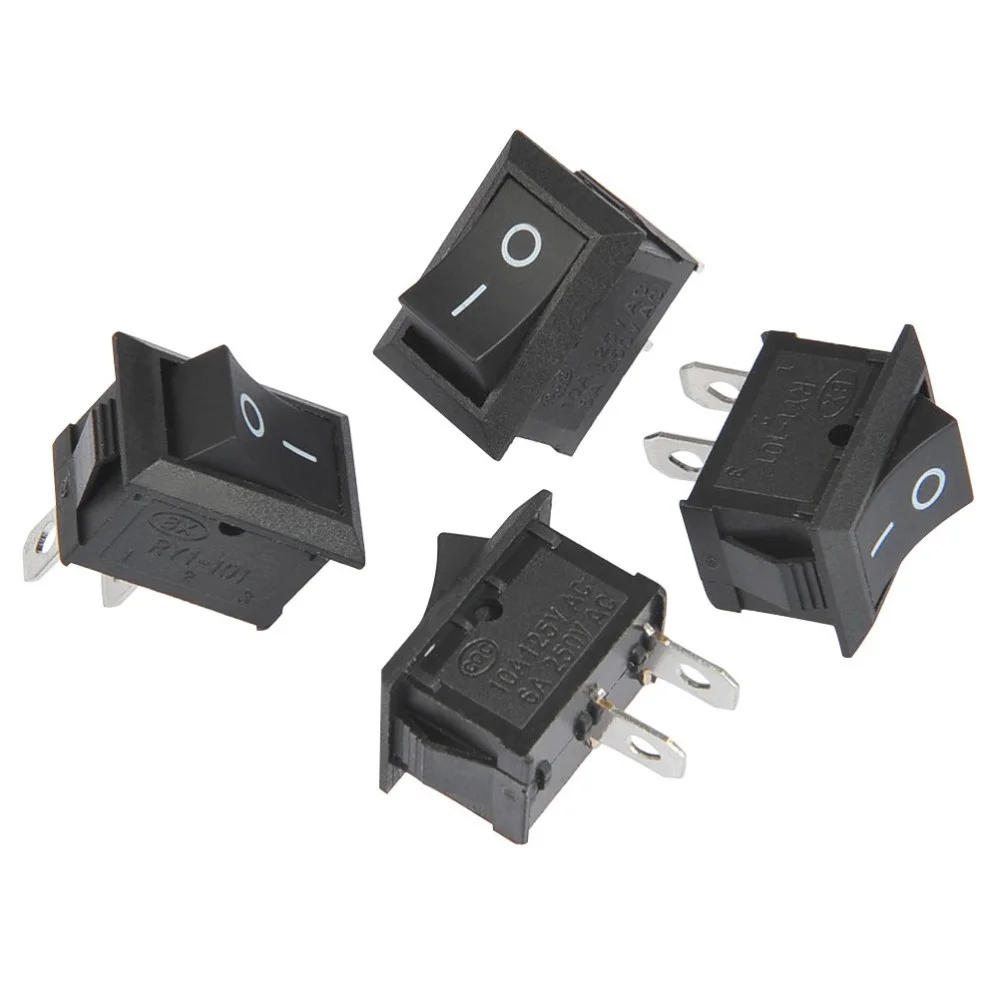 5pcs/lot Black Push Button Mini Switch 6A-10A 250V KCD1-101 2Pin Snap-in On/Off Rocker Switch 21*15MM