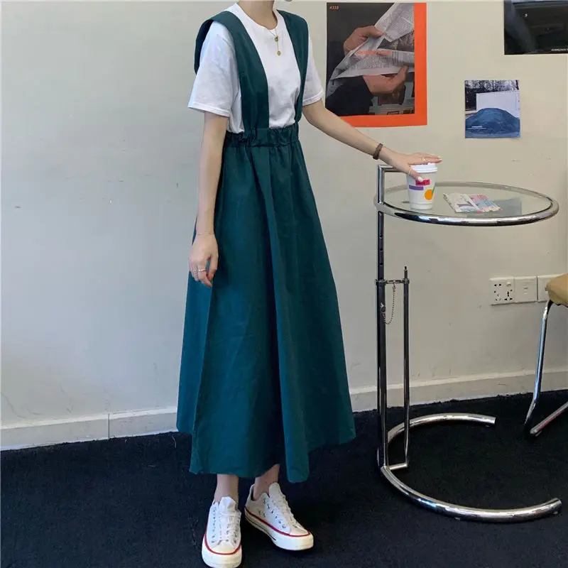 Women Sleeveless Dresses Draped Elastic Waist Fashion Elegant All-match Ulzzang Solid A-line Lovely Students Bandage Chic Casual