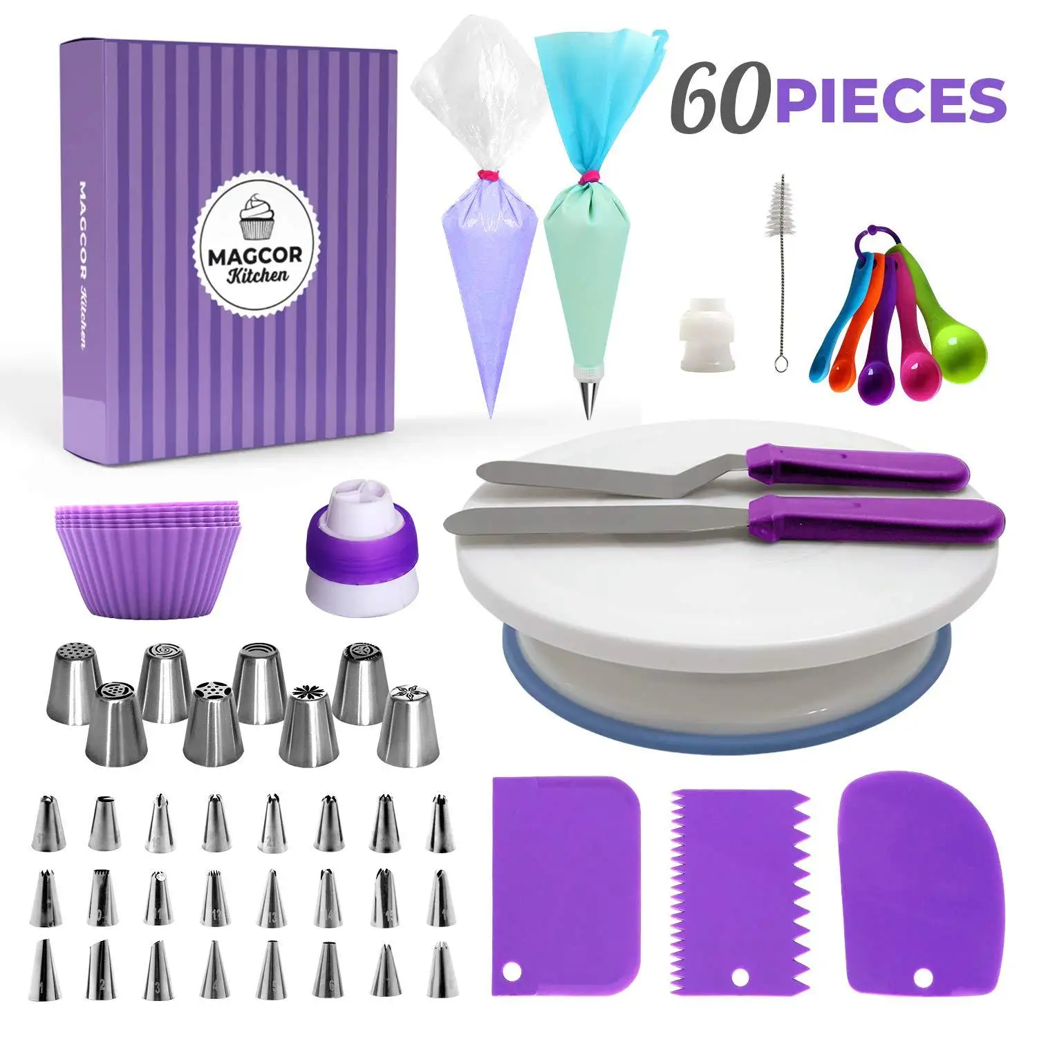 Hot Selling 60 Pieces Cake Turntable Set Decorating Table Decorating Mouth Silicone Bag Baking DIY Combination silicone molds