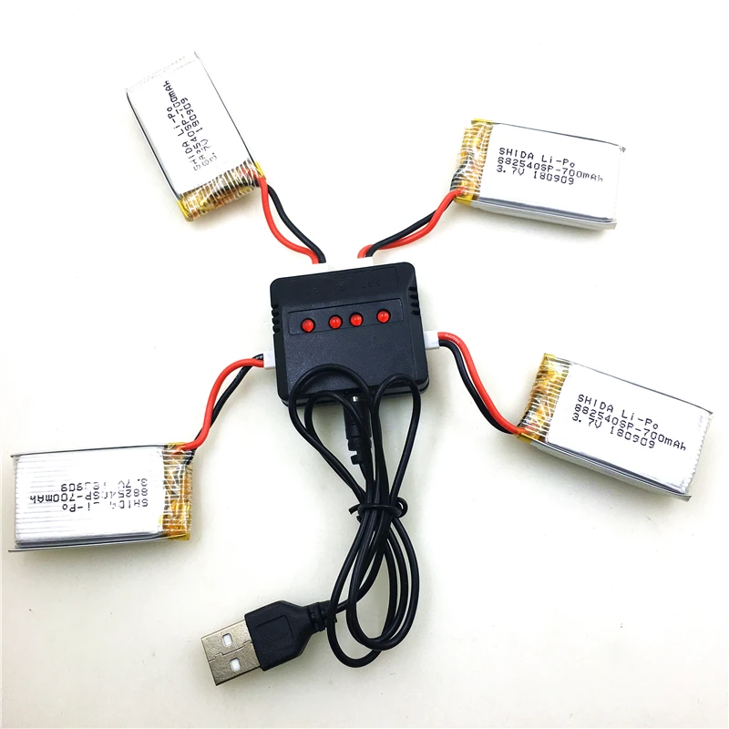 

4PCS 3.7V 700mAh Battery + USB Charger For XK K124 RC Helicopter Spare Parts Accessories