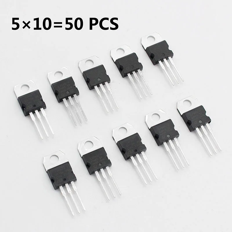 50pcs Linear Regulator Transistor Electronic Kit L7812 LM317T L7805 L7806 L7808 L7809 L7810 L7815 L7818 L7824 10 Value*5pcs