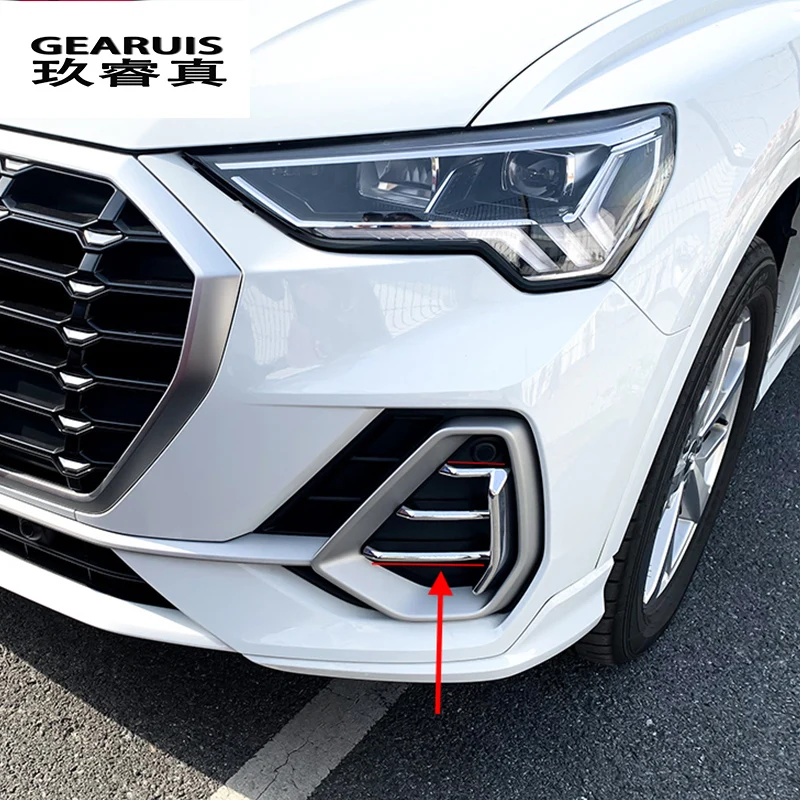 Car Styling Head Front Bumper Spoiler Air Knife Fog light decoration frame Cover Stickers Trim For Audi Q3 2019 Auto Accessories