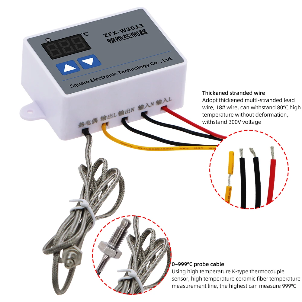 ZFX-W3013 Waterproof smart controller Temperature Controller High Temperature Controller with K-type thermocouple Sensor AC 220V