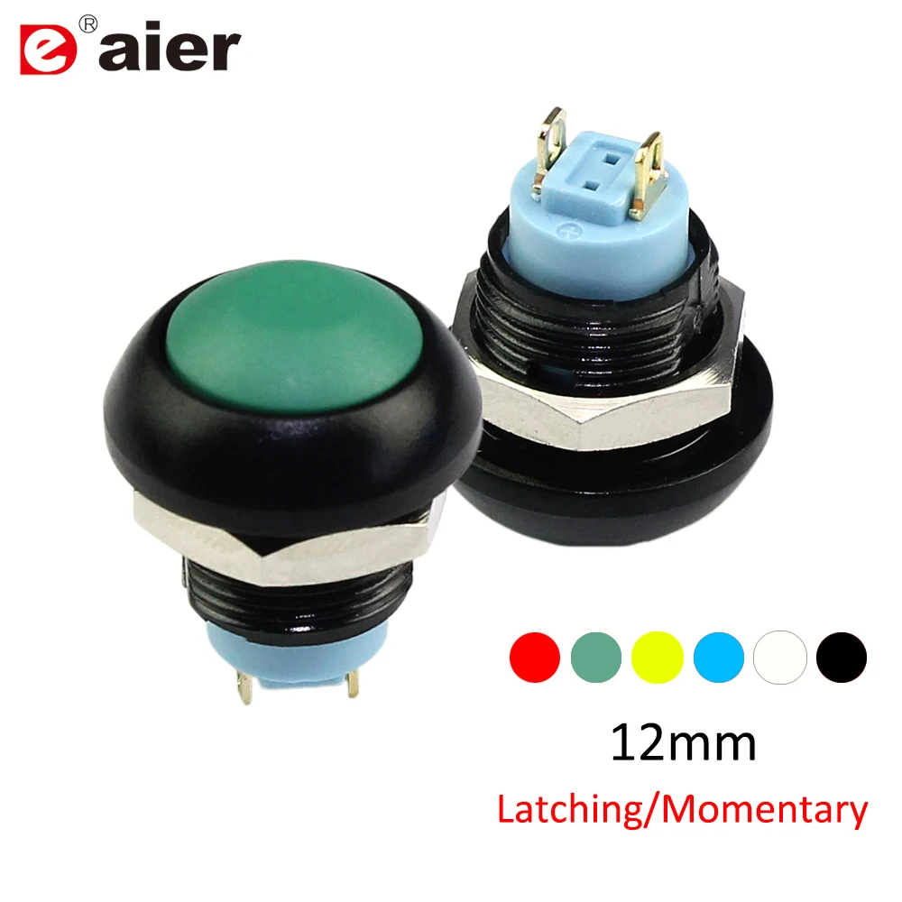 2PCS 12MM Mini 2pin Dome Push Button Switch OFF-ON Momentary Latching Waterproof Plastic Motorcycle