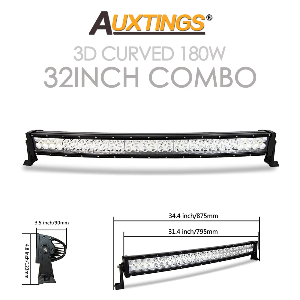 Auxtings 22 32 42 52 ''in Gebogen/Rechte Led-lichtbalk COMBO Led-werklampbalk Rijden Offroad Auto Vrachtwagen 4x4 SUV ATV 12V 24V
