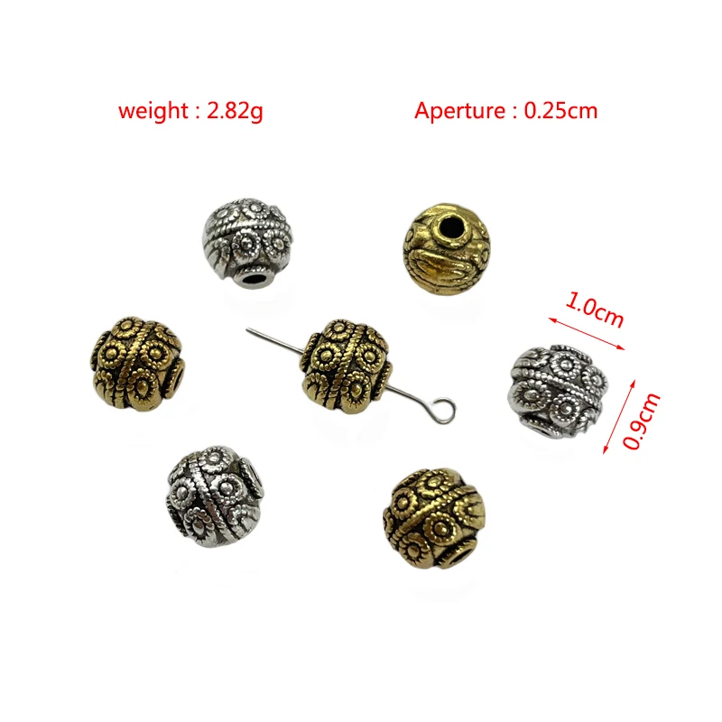 JunKang 10mm Large Hole Carved Pattern Metal Beads Jewelry Making  DIY Handmade Bracelet Necklace Accessories Connection