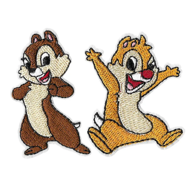 Miniso two Squirrel Chip and Dale Cartoon Iron on Lovely Embroidered Cloth Patch For Girls Boys Clothes Stickers Apparel Garment