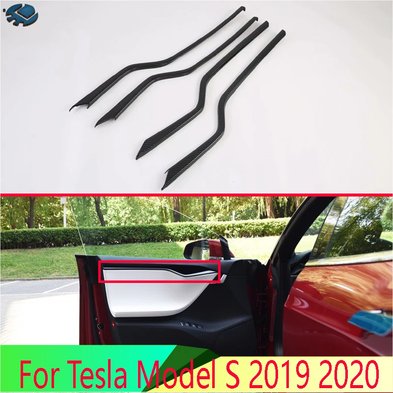 

For Tesla Model S 2019-2022 Carbon Fiber Style Car Inside Door Garnish Body Trim Accent Molding Cover Bezel Styling Protector