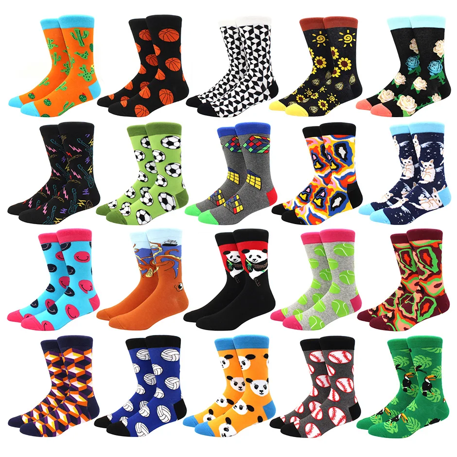 Men's fashion Pattern Dress Funky Fun Colorful Socks Luxury Crazy Novelty Dress Socks Cotton Happy Funny animal Socks